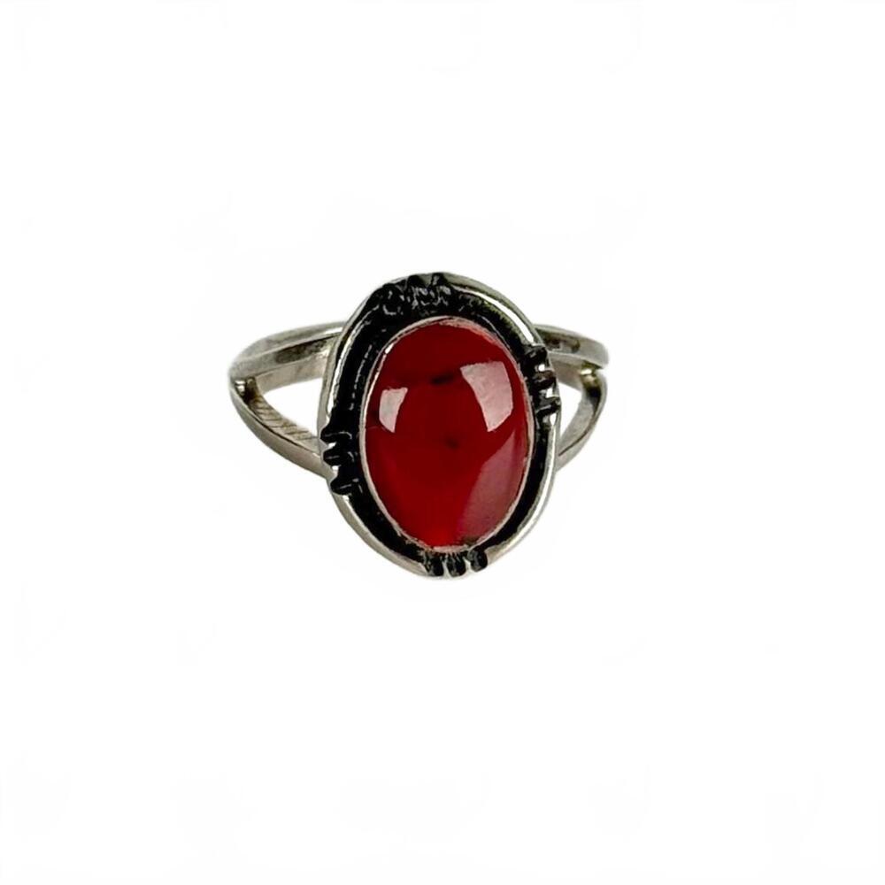 Vintage Natural Stone Carnelian Agate Mexico Sterling Silver 925 Size 4.5